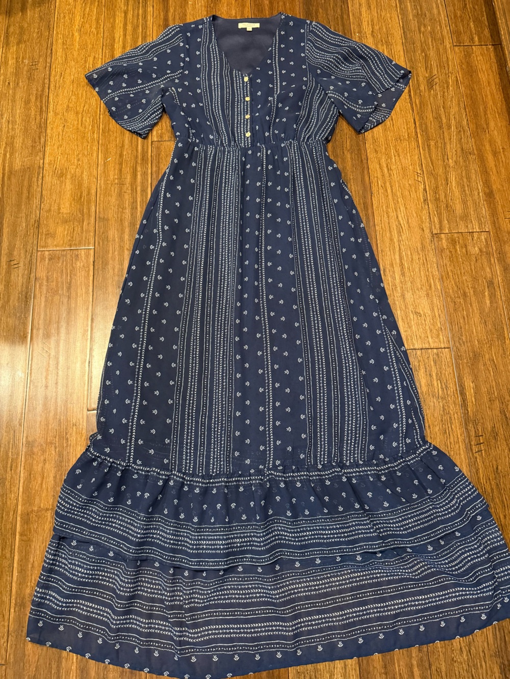 Pologram Navy Printed Button-Front Maxi Dress